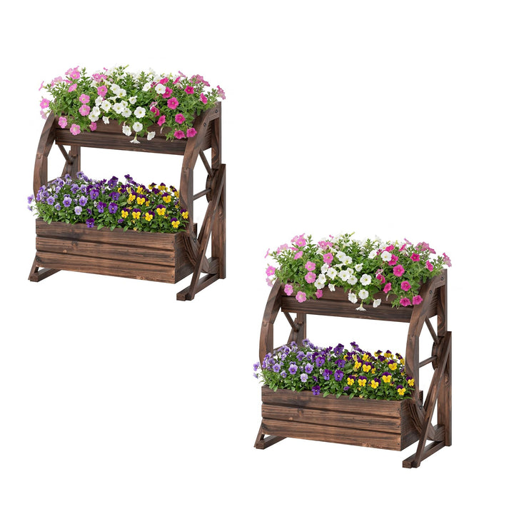 Giantex Wooden Wagon Planter Box for Patio Garden Balcony