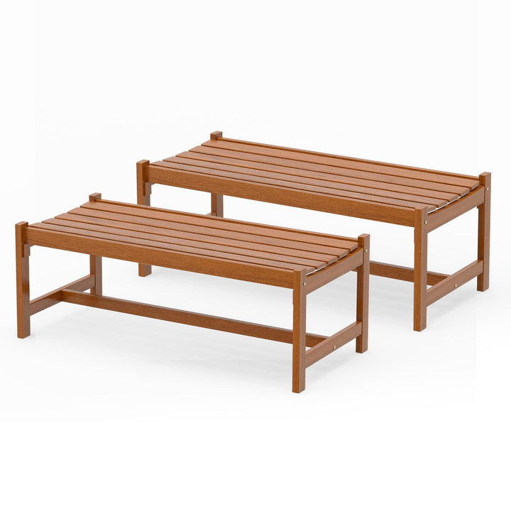 Giantex Solid Wood Patio Bench with Curved Slatted Seat