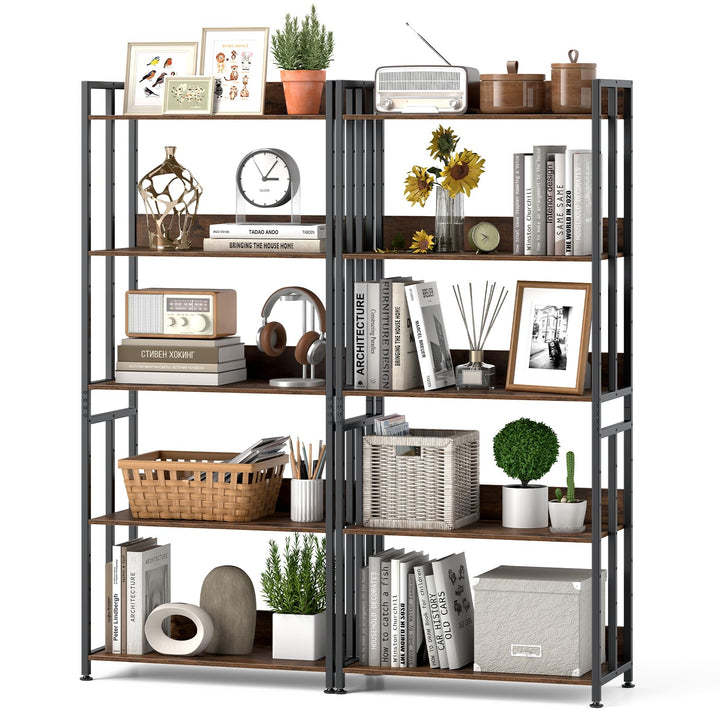 Giantex 5-Tier Bookshelf, 62" Tall Bookcase w/Tiltable Shelves, Metal Frame, Convertible Display Storage Rack