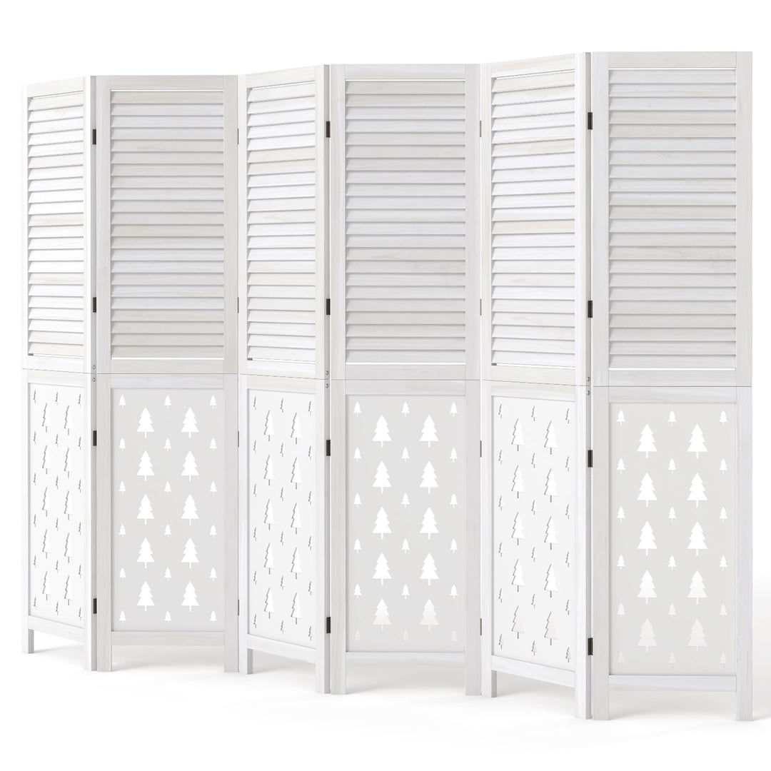 GIANTEX 4 Panel Folding Room Divider with Louvered Slats &amp; Pine Tree Cutout