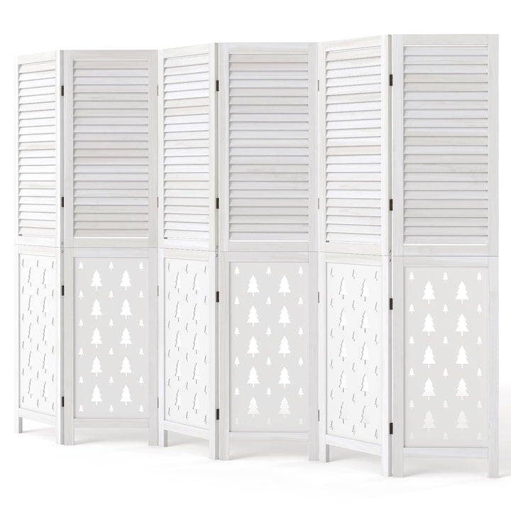 GIANTEX 4 Panel Folding Room Divider with Louvered Slats &amp; Pine Tree Cutout