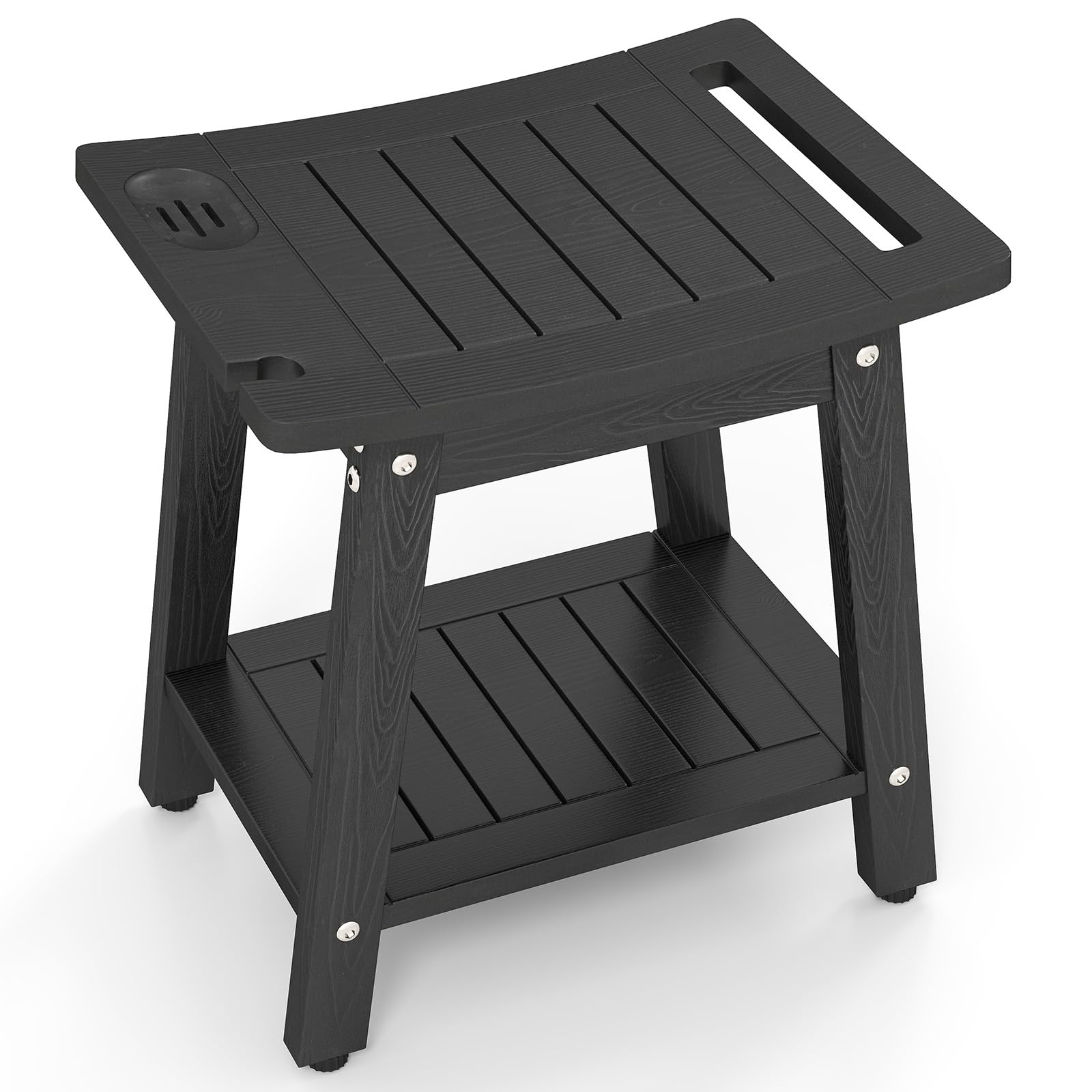 Giantex Shower Bench HIPS Waterproof Bath Spa Seat with Storage Shelf