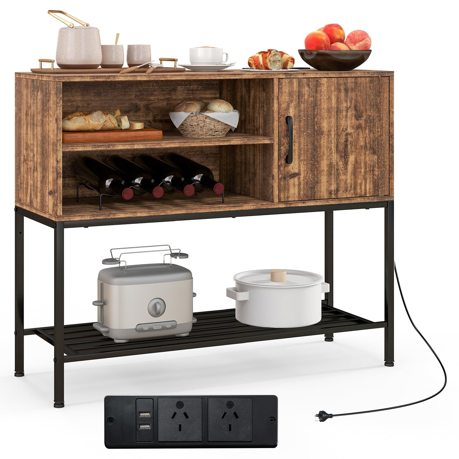 Giantex Buffet Cabinet with Power Outlets & USB Ports, Wood Coffee Bar Cabinet