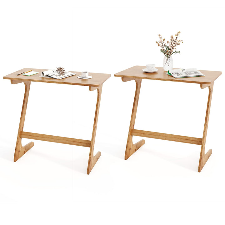 Giantex Bamboo TV Tray Table, Z Shaped Sofa Couch Side Table for Eating Snacks Coffee Laptop