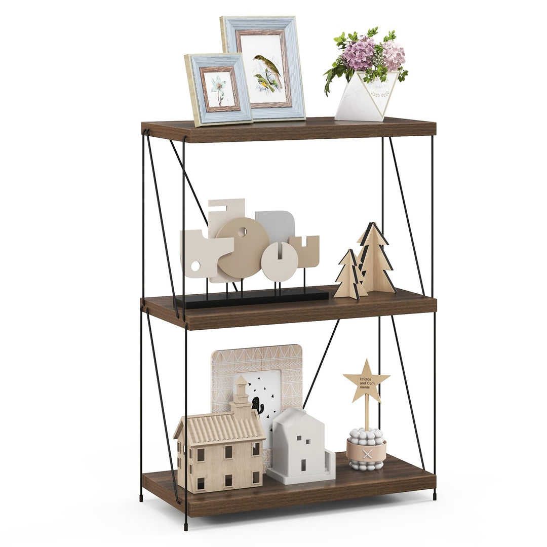 Giantex 3-Tier Open-Back Bookshelf, Freestanding Display Rack, Metal Frame Storage Shelf