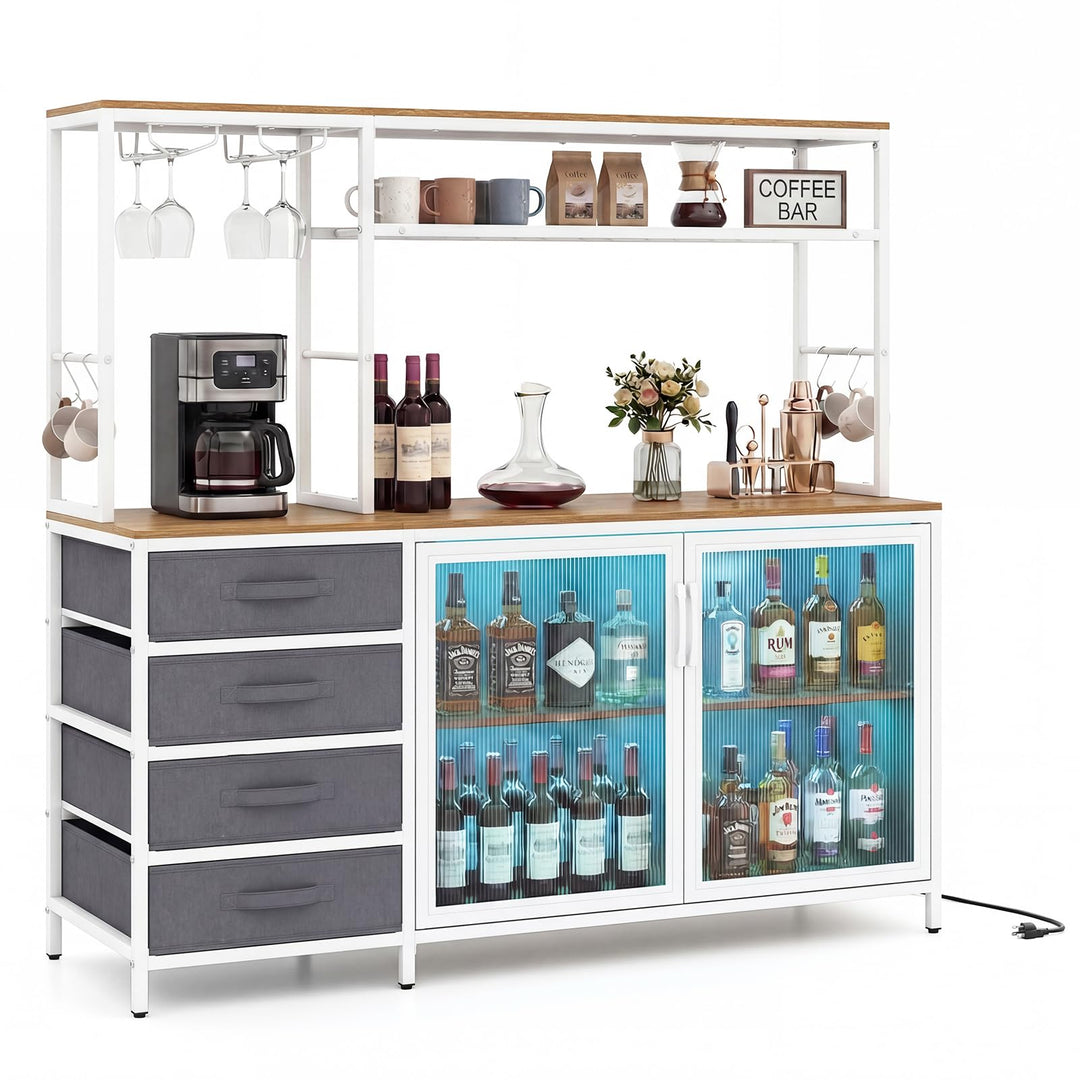 Giantex Tall Wine Bar Cabinet with LED Lights for Kitchen