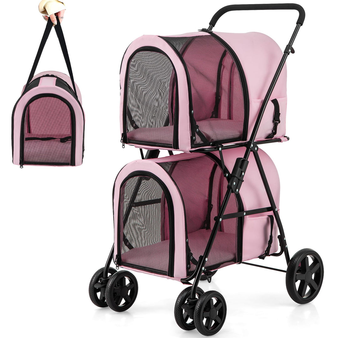 double pet stroller for cats Double Pet Stroller with 2 Carrier Bags, 4 Lockable Wheels