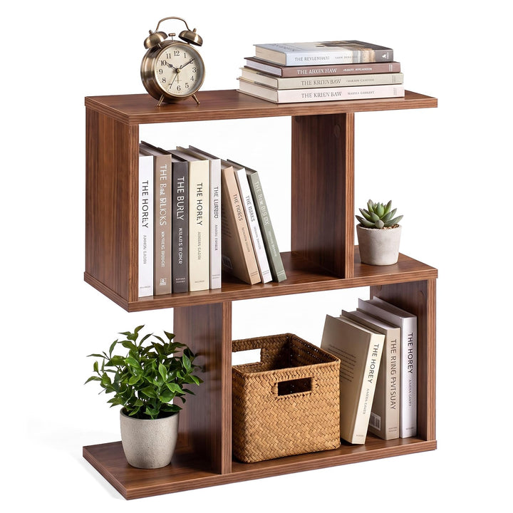 GIANTEX 3-Tier Wood S-Shaped Geometric Bookshelf