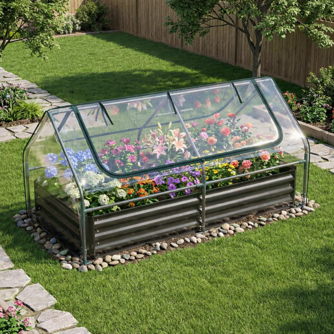 Giantex 3-in-1 Metal Raised Garden Bed with Greenhouse Cover