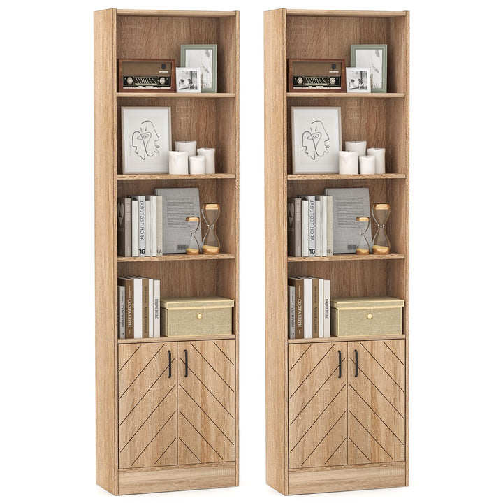 Giantex 6-Tier Bookshelf with Double Doors, 71" Tall Bookcase w/ 4 Open Cubes & 3 Adjustable Shelves