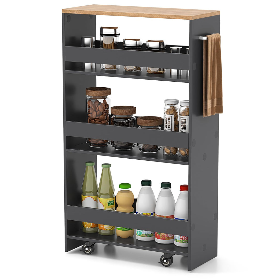 Giantex 4 Tier Rolling Slim Storage Cart, 8” Narrow Slide Out Kitchen Cart w/Handle & Open Shelves