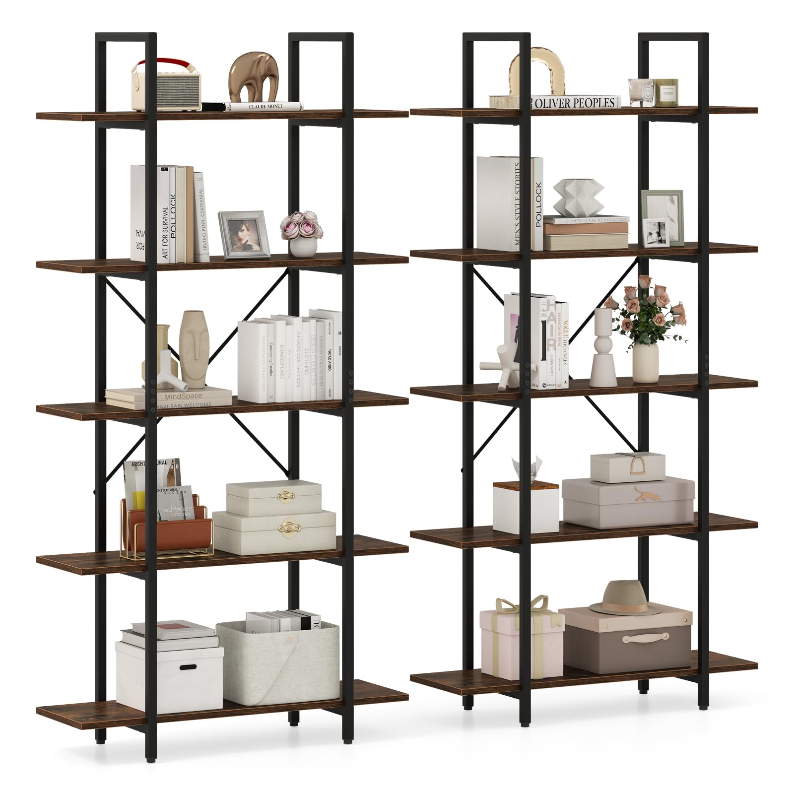 Giantex 5 Tier Industrial Bookshelf for Living Room Bedroom Study