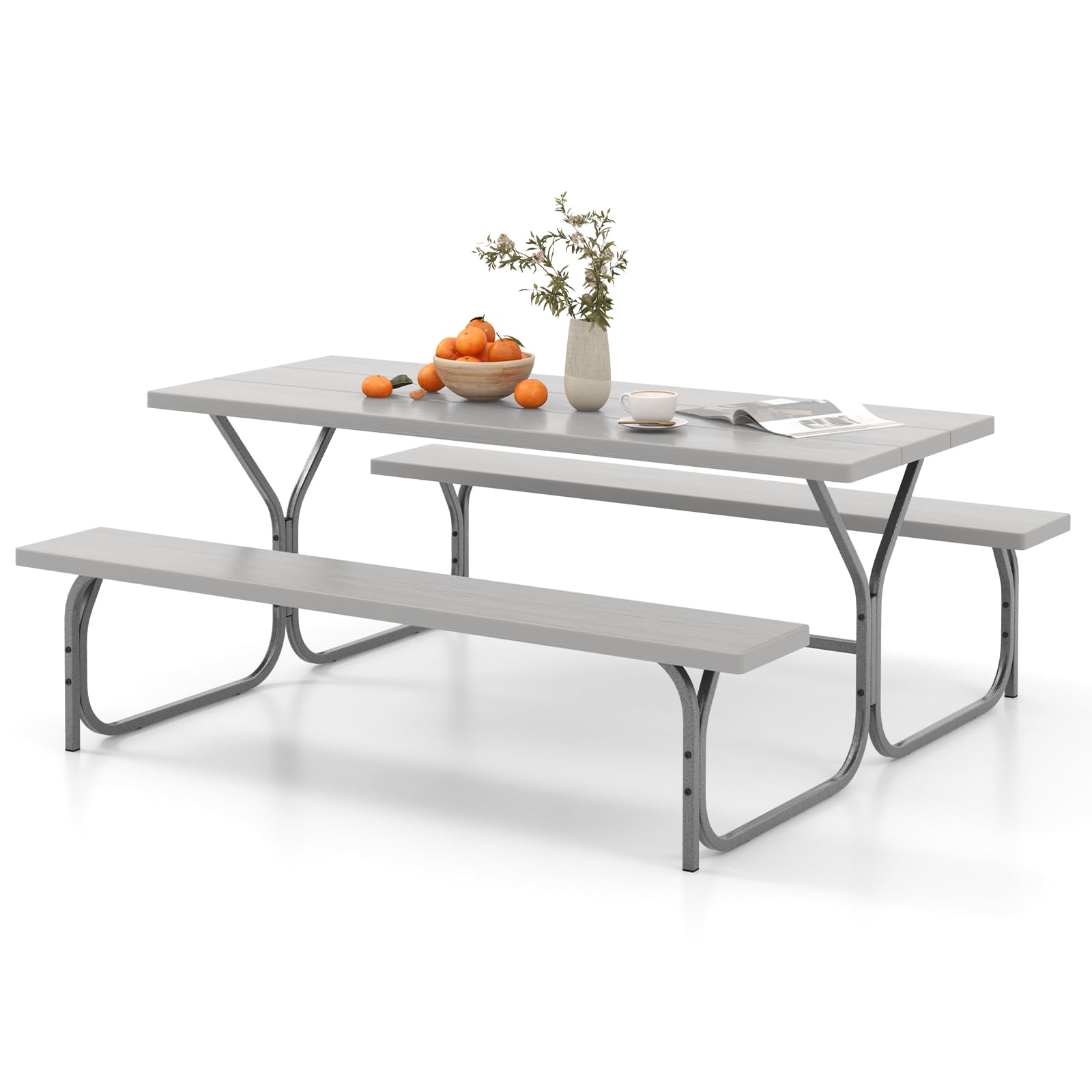 Giantex Picnic Table 6FT for 8 Person, Outdoor Table Set w/ 2 Benches