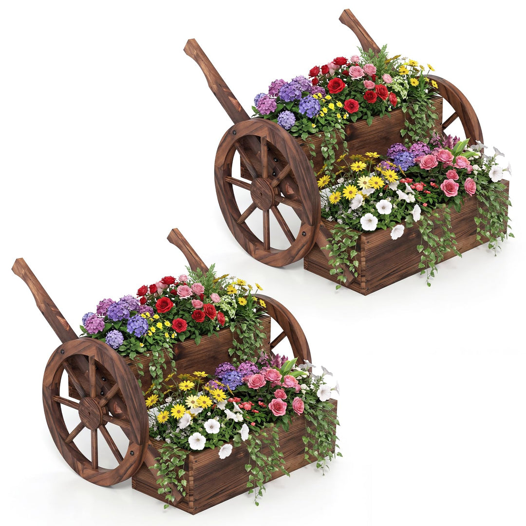 Giantex Wooden Wagon Planter Box with Wheels