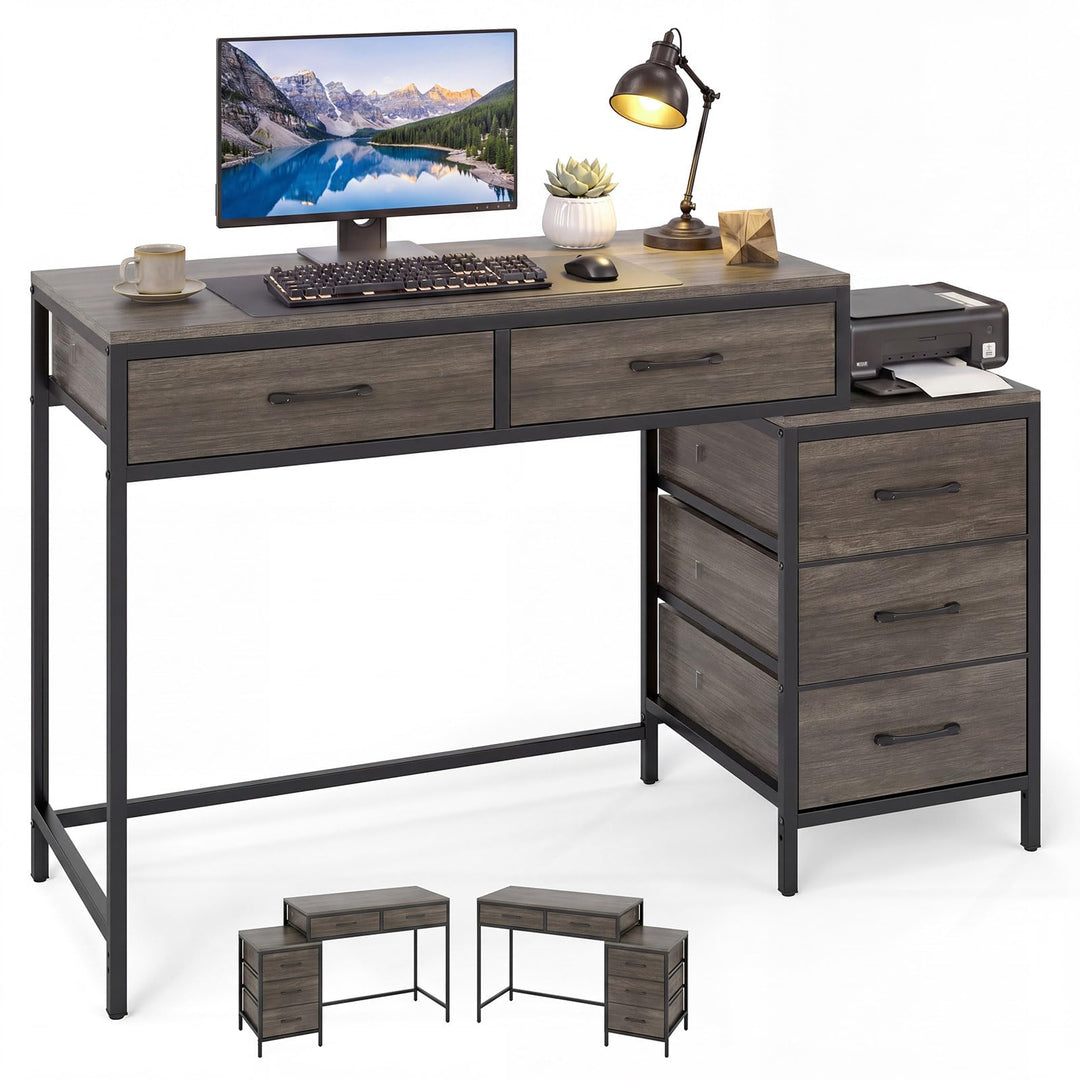 Giantex Reversible Computer Desk with 5 Drawers
