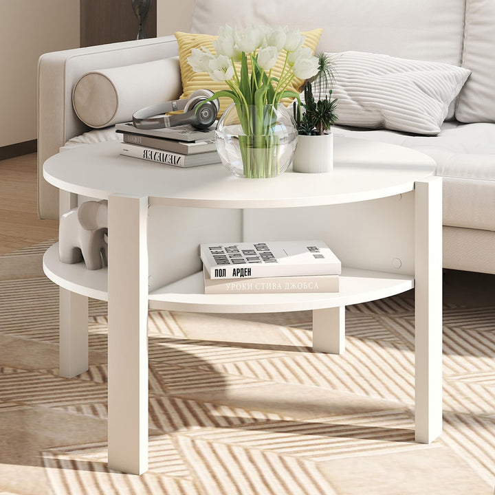 Giantex Round Coffee Table with Storage Shelves