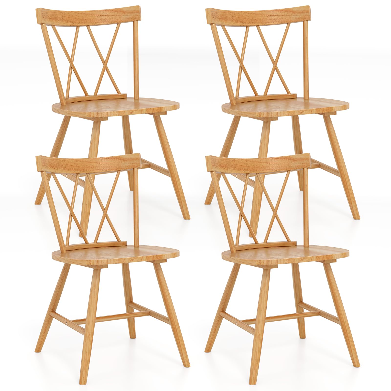 Giantex Wooden Dining Chairs Set of 2/4, Farmhouse Windsor Kitchen Chairs w/Cross Back, Wide Seat