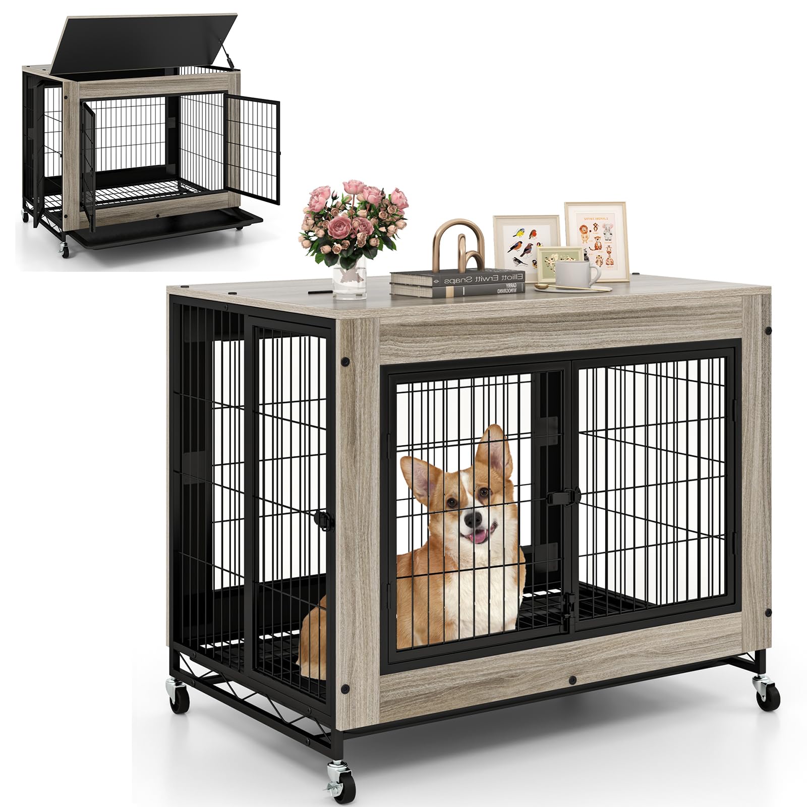 Giantex Dog Crate Furniture with Wheels