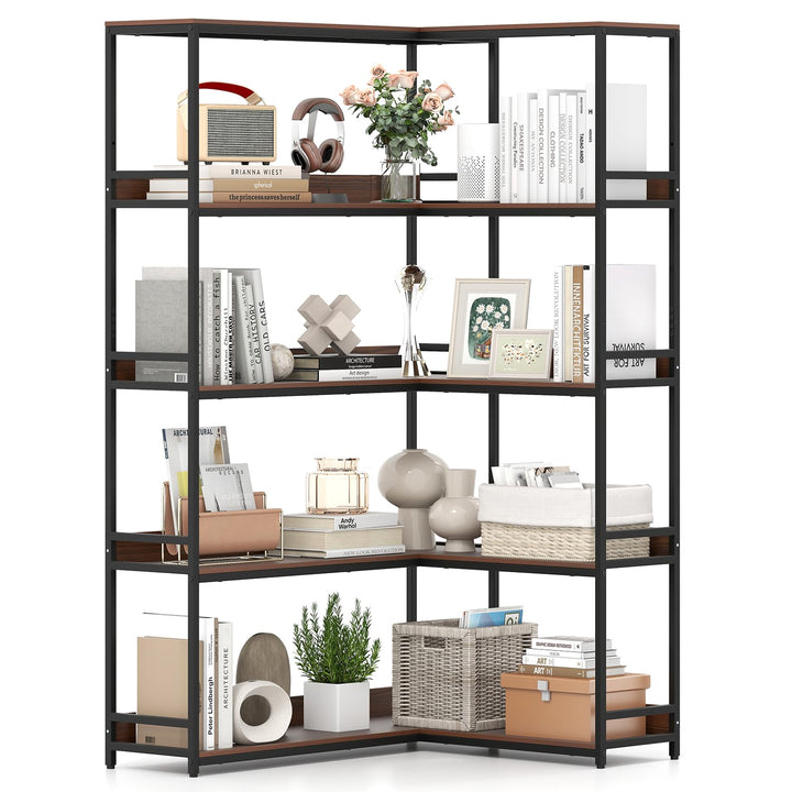 Giantex 5 Tier Corner Bookshelf with Metal Frame for Living Room
