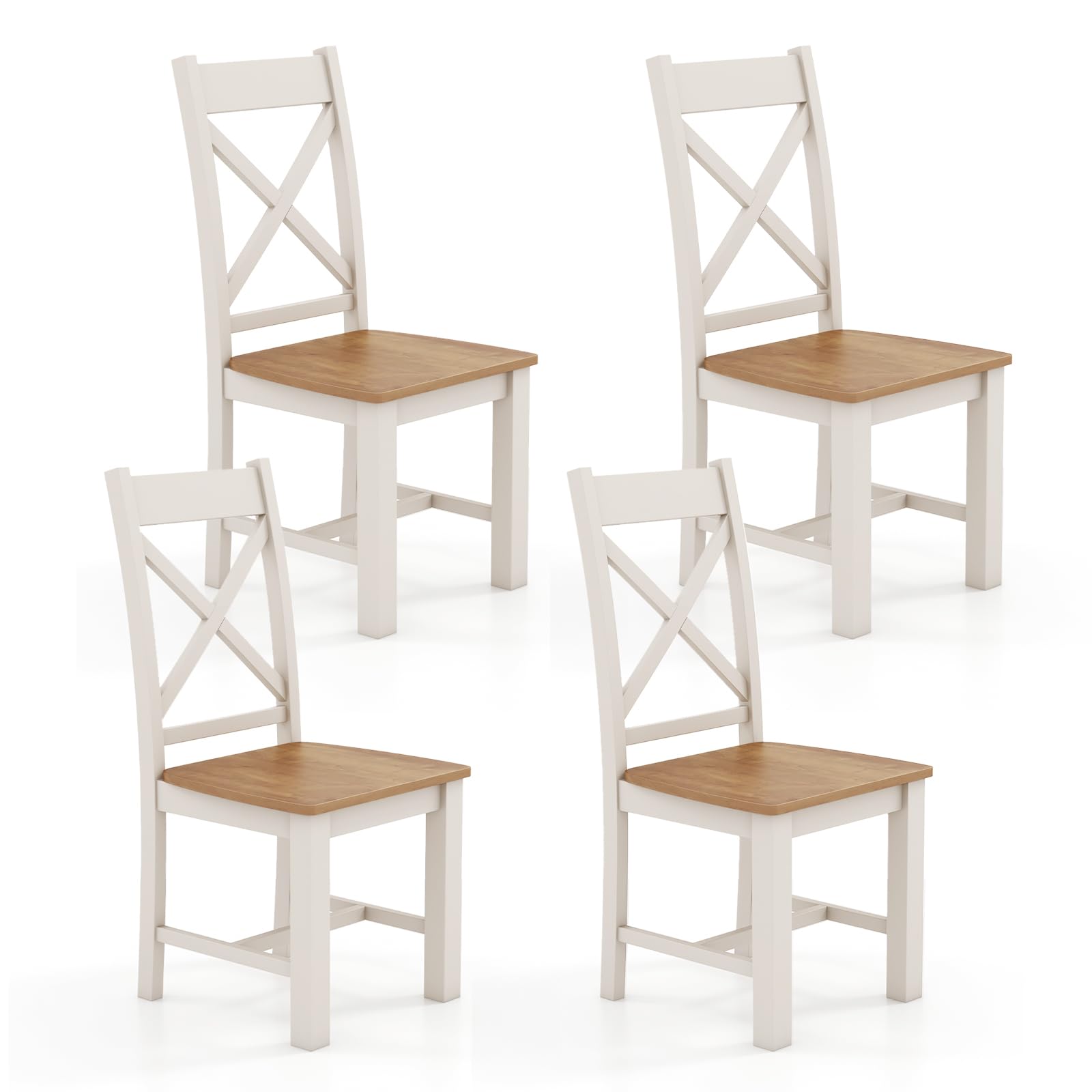 Giantex Wooden Dining Chairs Set, Farmhouse Kitchen Chairs with High Cross Back, Rubber Wood Frame