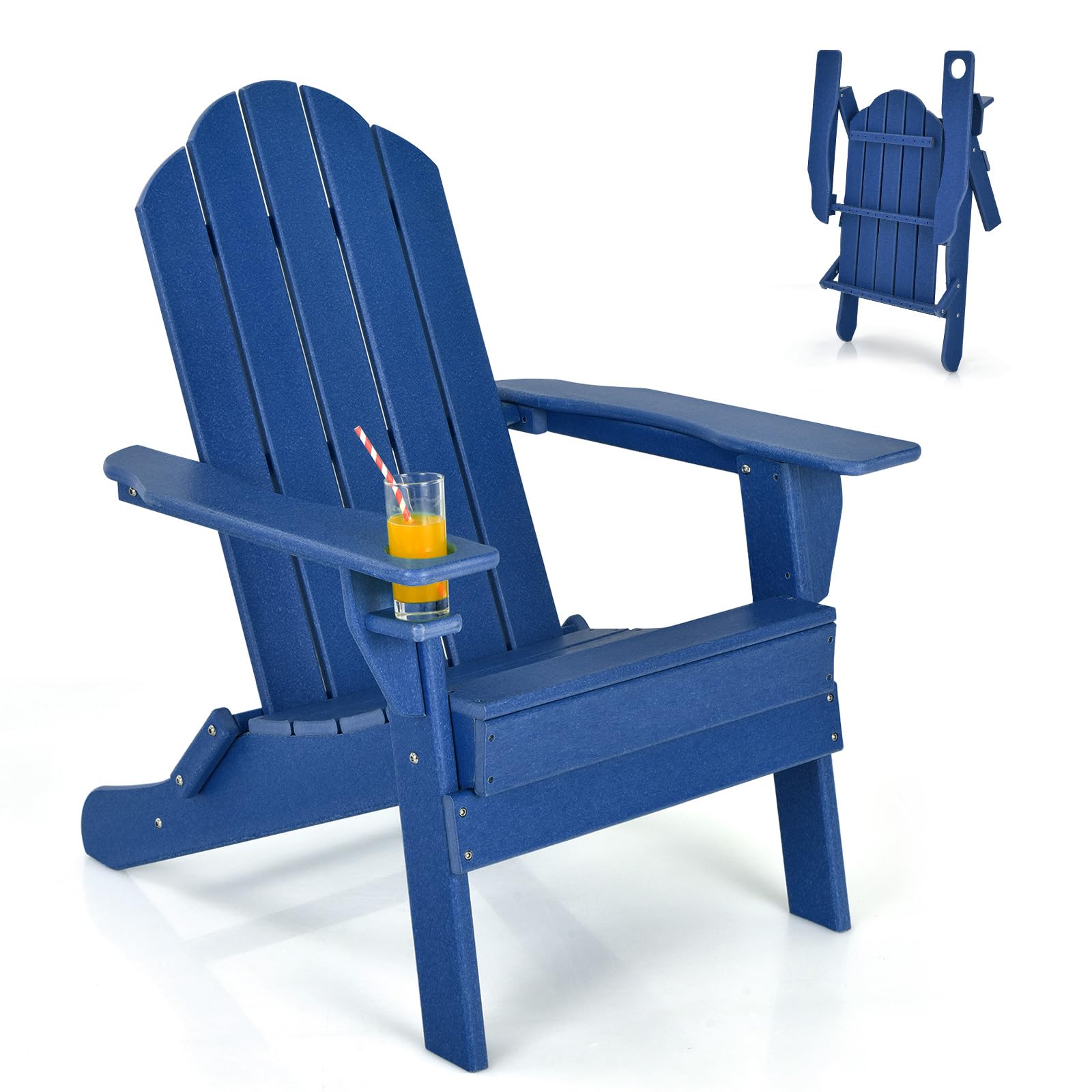 Adirondack Chair Outdoor Folding Chairs, Weather Resistant Patio Chair with Built-in Cup
