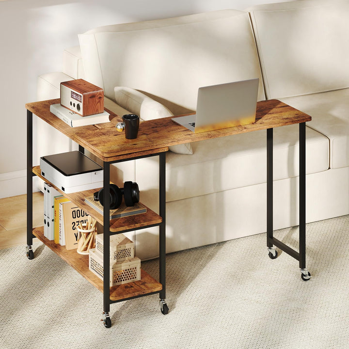 Giantex 360° Free Rotating Sofa Side Table with 2-Tier Storage Shelves