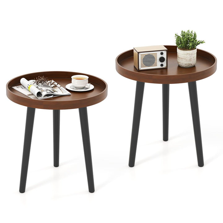 Giantex Mid Century Modern Side Table with Wooden Tray and Bamboo Legs