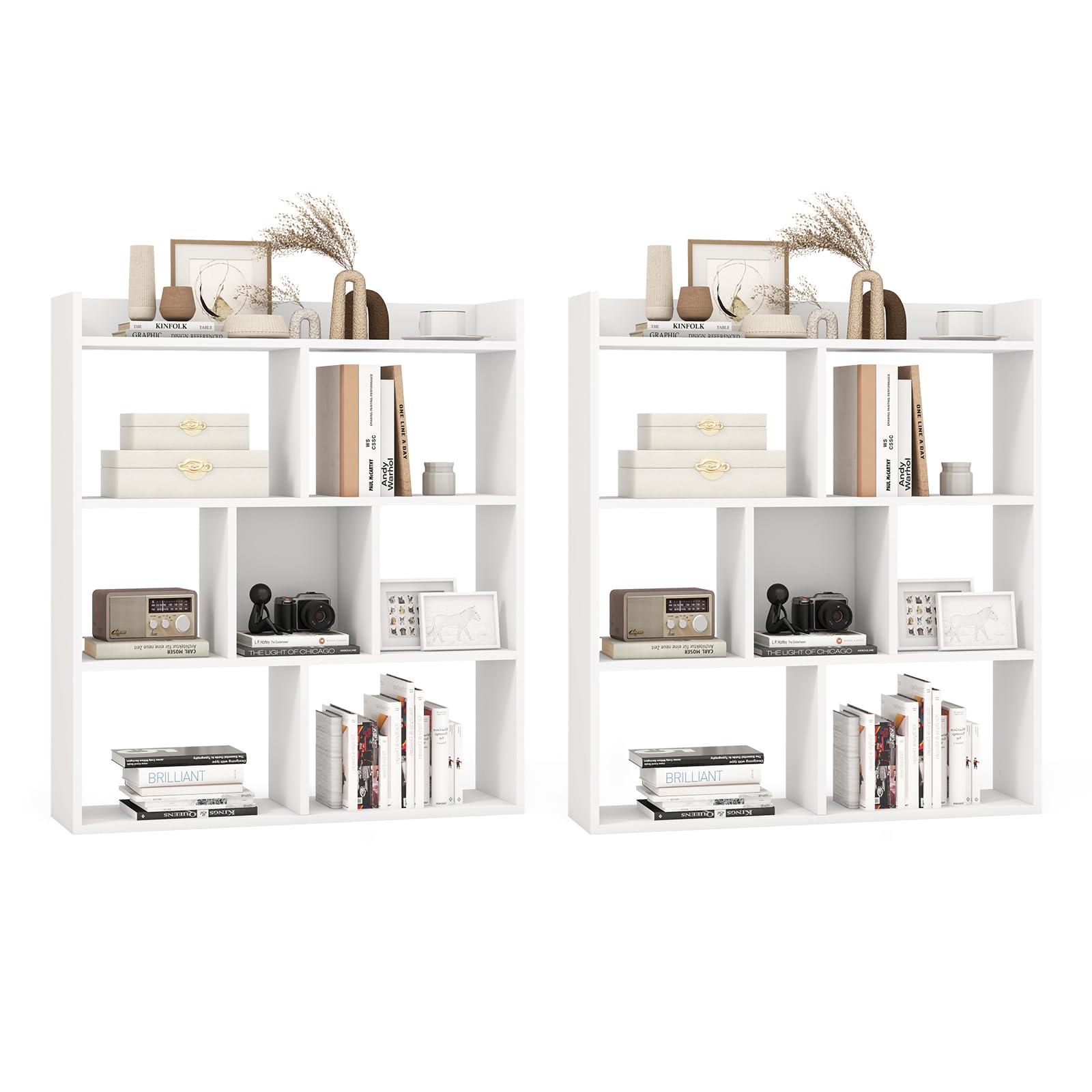 Giantex 7 Cube Bookshelf, Free-standing Wooden Bookcase, 4 Tier Home Display Shelf, Horizontal Storage Unit w/Anti-Toppling Devices
