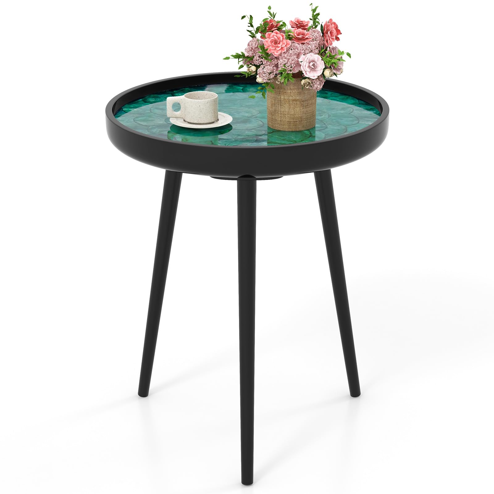 Giantex Outdoor Side Table, Round End Table with Epoxy Resin Finish