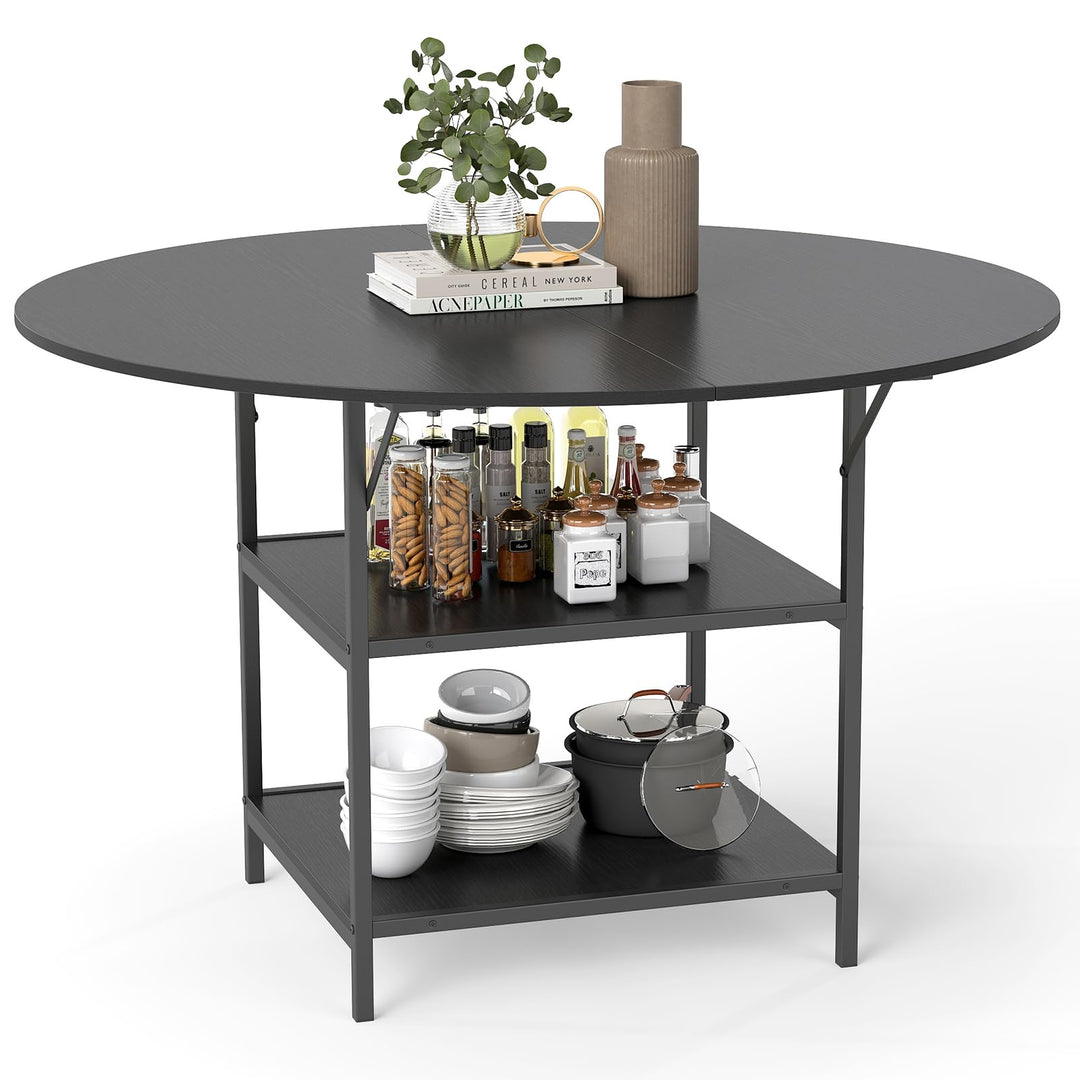 Giantex 47" Round Dining Table for 4-6 with 2-Tier Open Storage Shelves