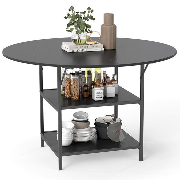 Giantex 47" Round Dining Table for 4-6 with 2-Tier Open Storage Shelves