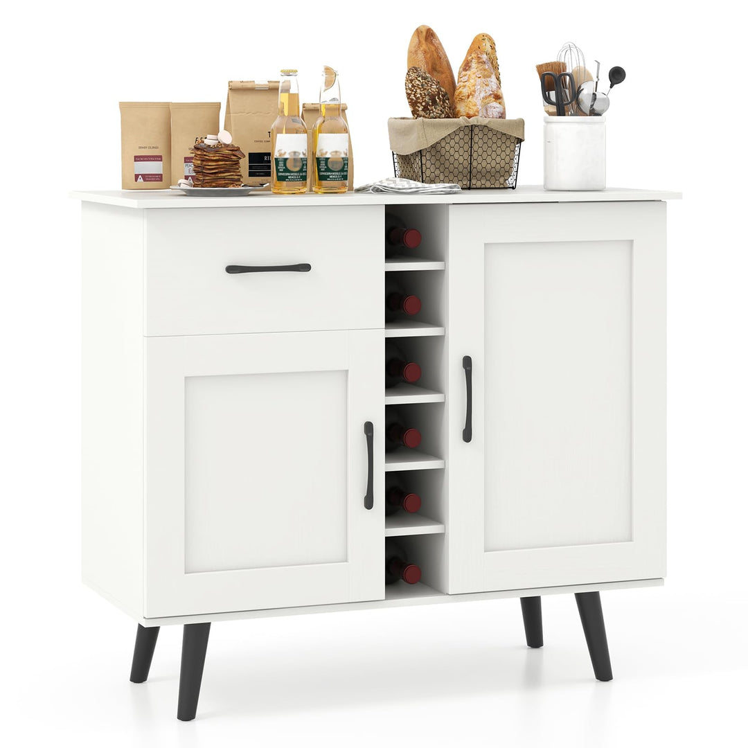 Giantex Buffet Sideboard Storage Cabinet - Wood Pantry Cupboard with 6-Bottle Wine Rack