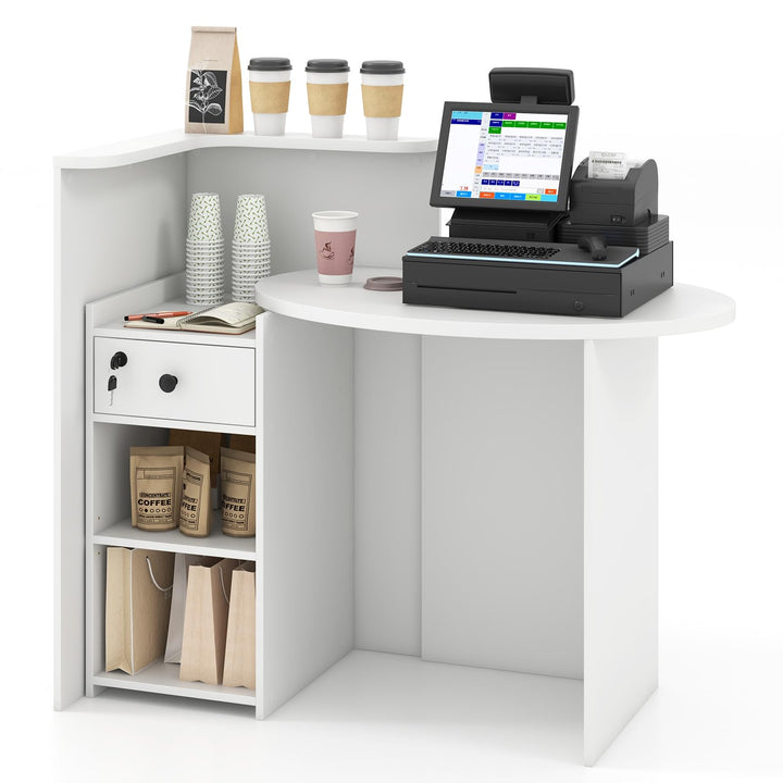 Giantex Reception Desk, Front Counter Desk with Lockable Drawer, Checkout Table with Round Tabletop