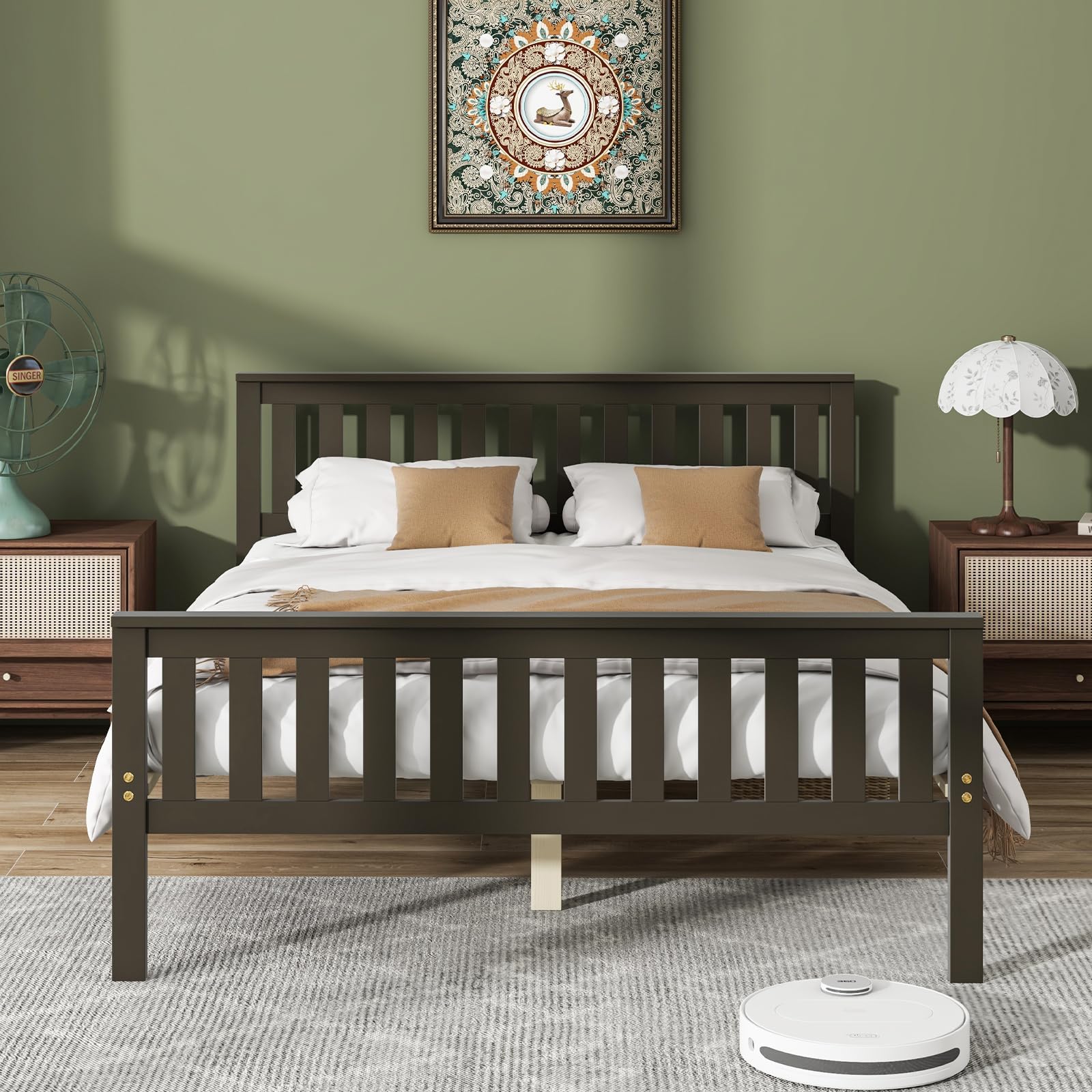 Giantex Wood Bed Frames with Headboard, Mid Century Platform Bed with Wooden Slats Support