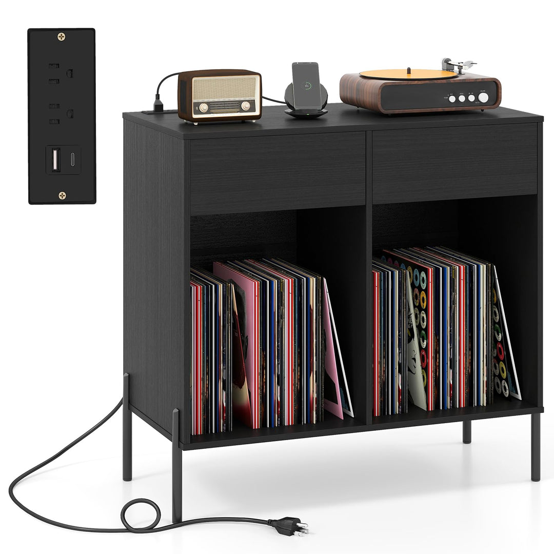 Giantex Large Record Player Stand with Charging Station
