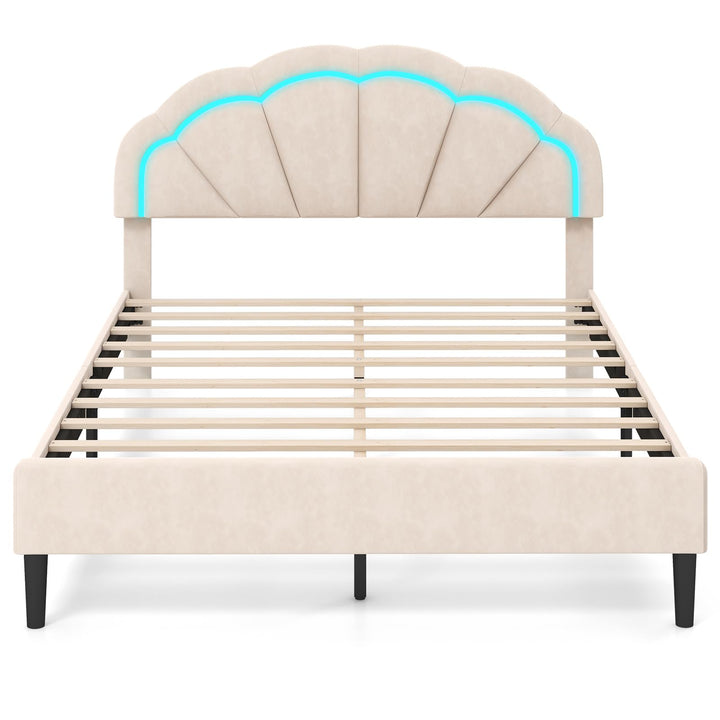 Giantex Full Size LED Bed Frame, Velvet Upholstered Full Platform Bed with Adjustable Cloud Headboard