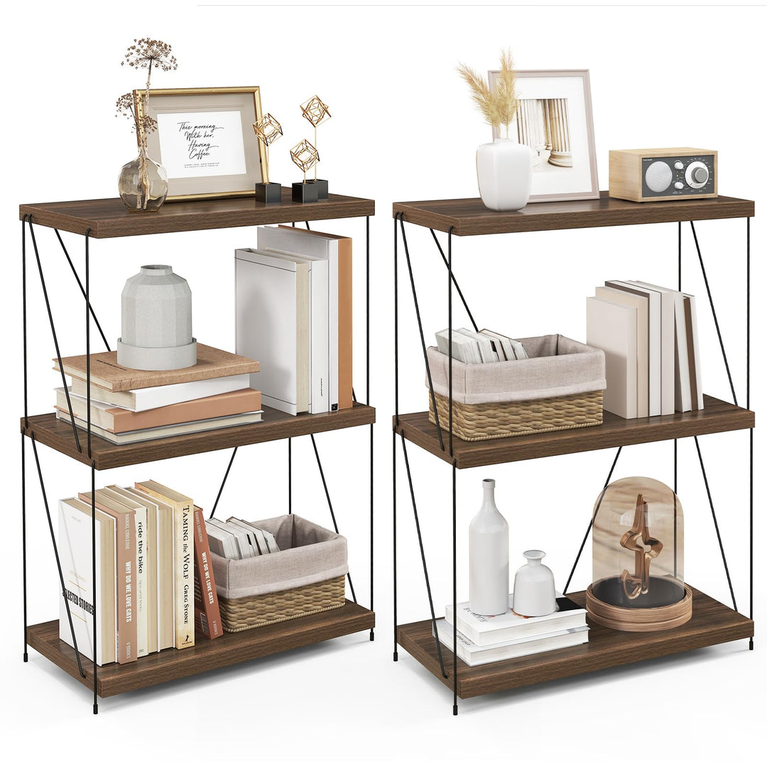 Giantex 3-Tier Open-Back Bookshelf, Freestanding Display Rack, Metal Frame Storage Shelf