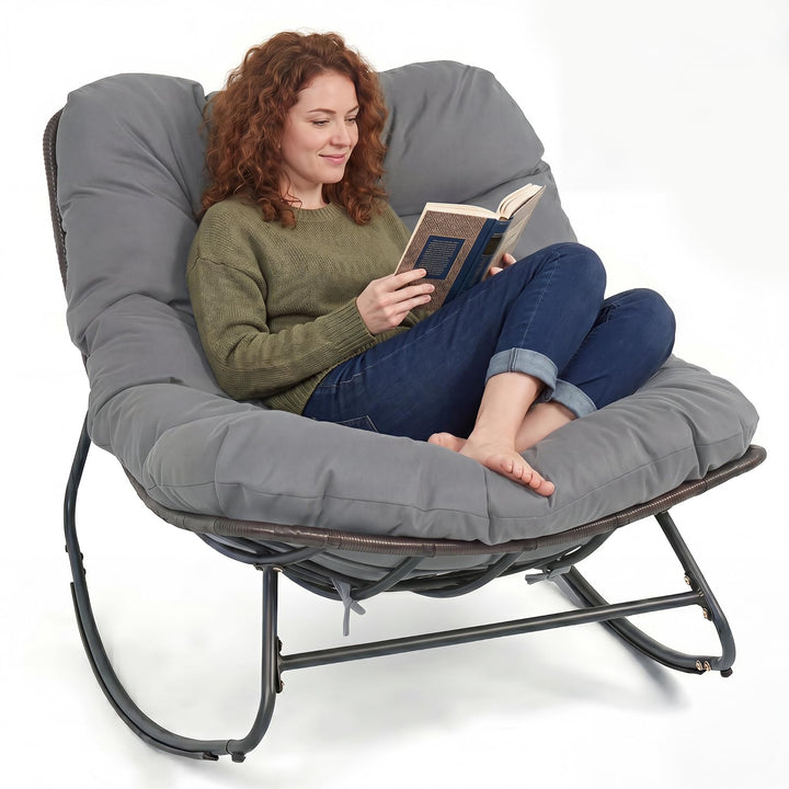 Giantex Oversized Rocking Papasan Chair w/Padded Cushion &amp; Metal Frame