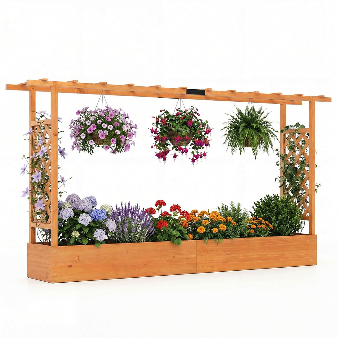Giantex Wooden Raised Garden Bed with Trellis & Hanging Roof