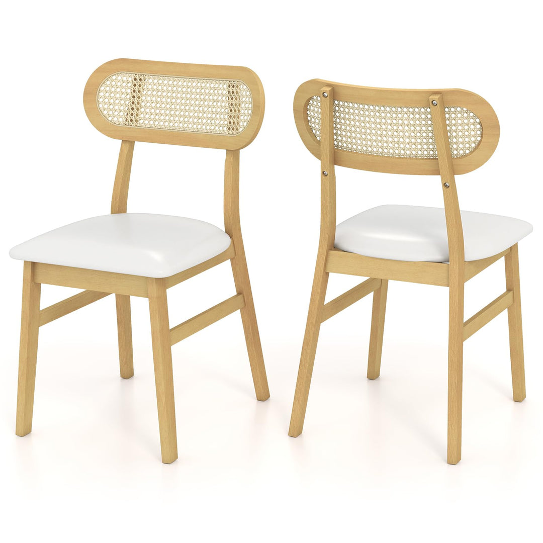 Giantex Faux Leather Upholstered Kitchen Chairs w/Breathable Mesh Cane Backrest