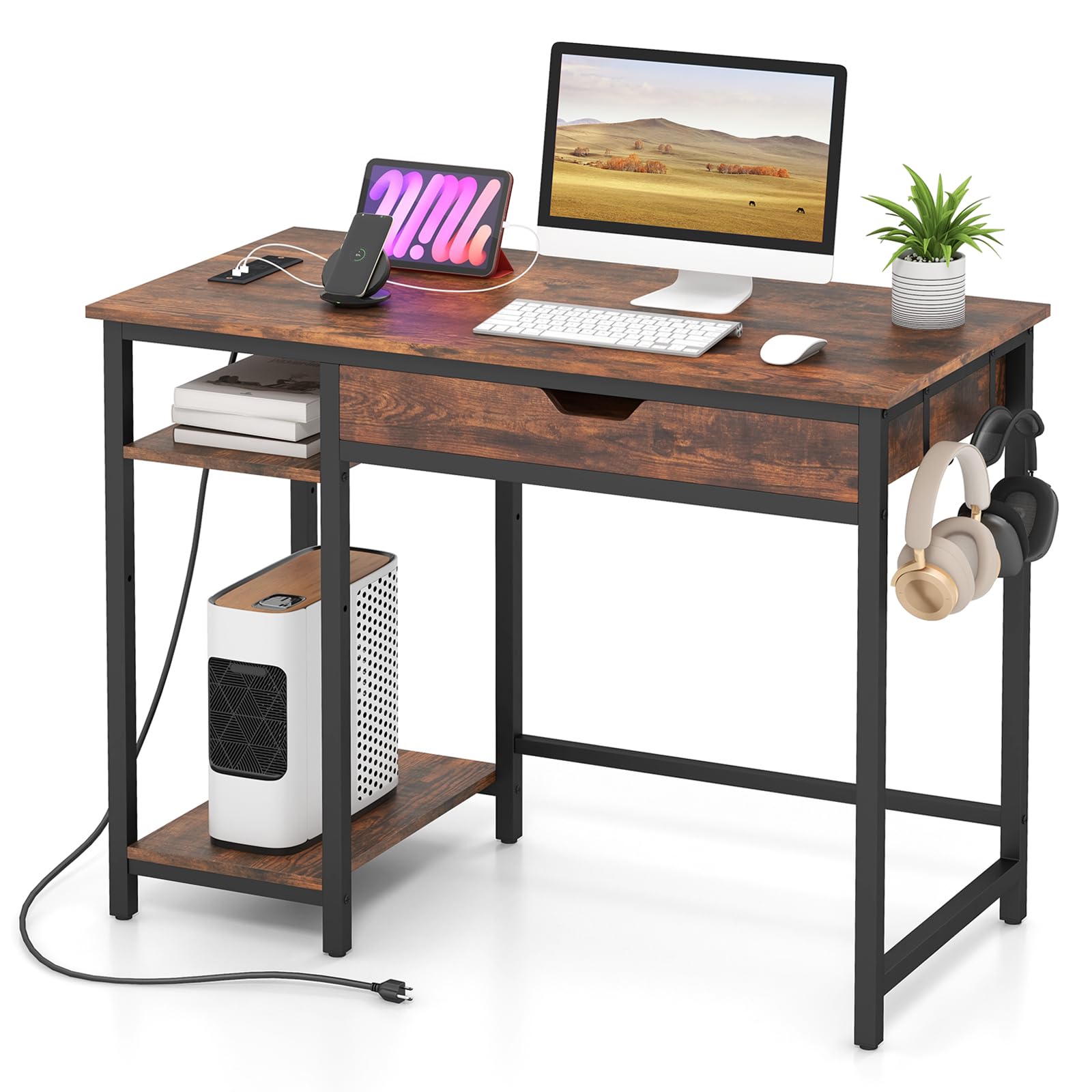 Giantex Computer Desk with Drawers and Power Outlets