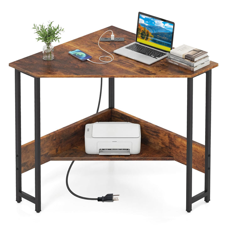 Giantex 90° Triangle Corner Desk with Charging Station