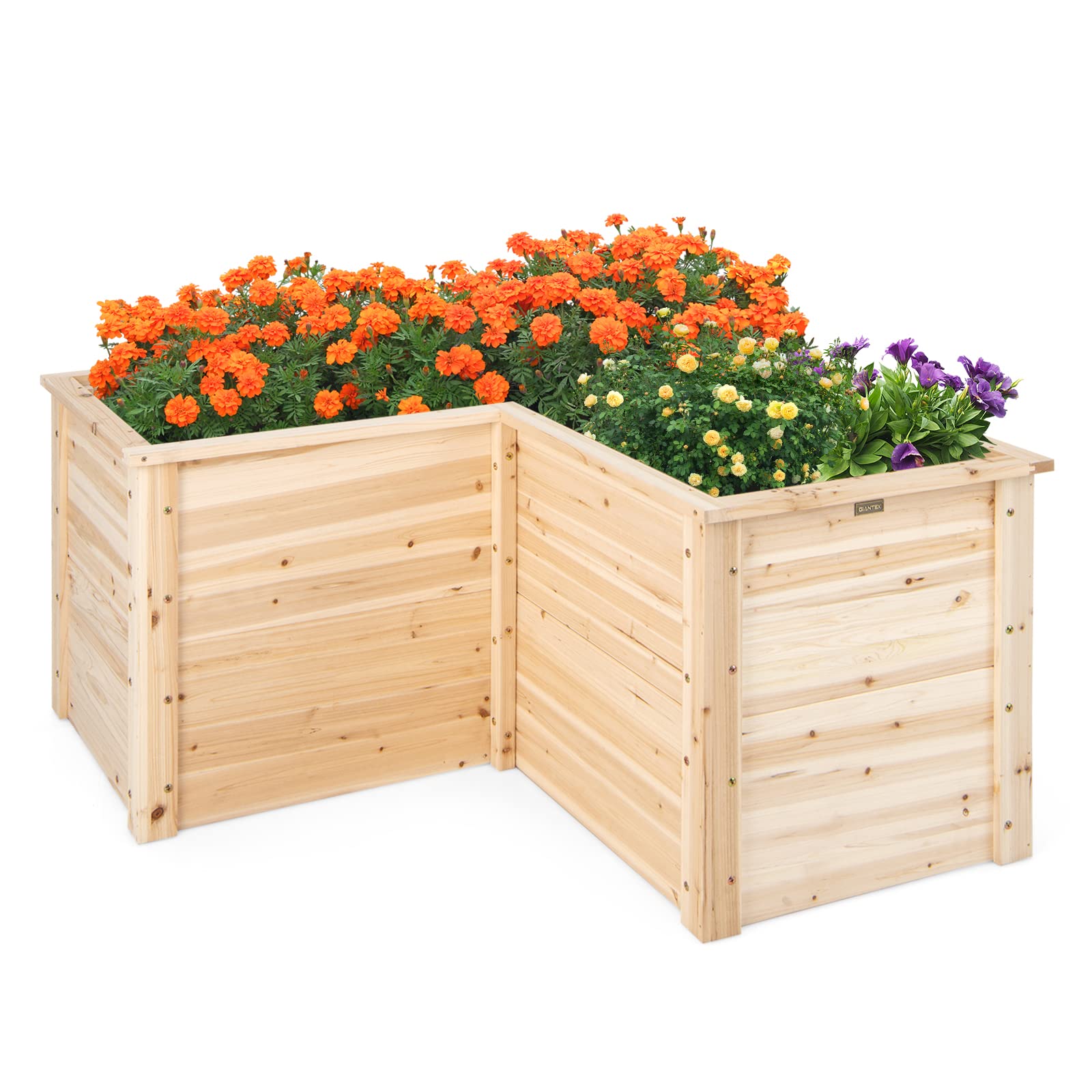 Giantex Raised Garden Bed, 47.5" x 47.5" x 24.5" Wooden Planter Box, Outdoor L-Shaped Deep Garden Bed for Sapling Flower Herb Vegetable Fruit