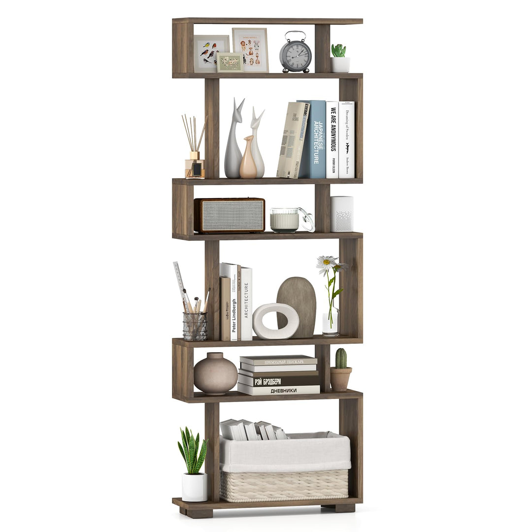 Giantex 6-Tier Geometric Bookcase Set of 1/2 64" Tall S-Shaped Bookshelf