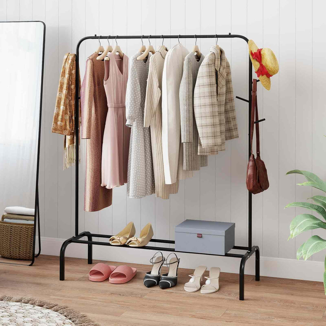 Giantex 50" Wide Freestanding Garment Rack with Hanging Rod 8 Hooks & Storage Shelf