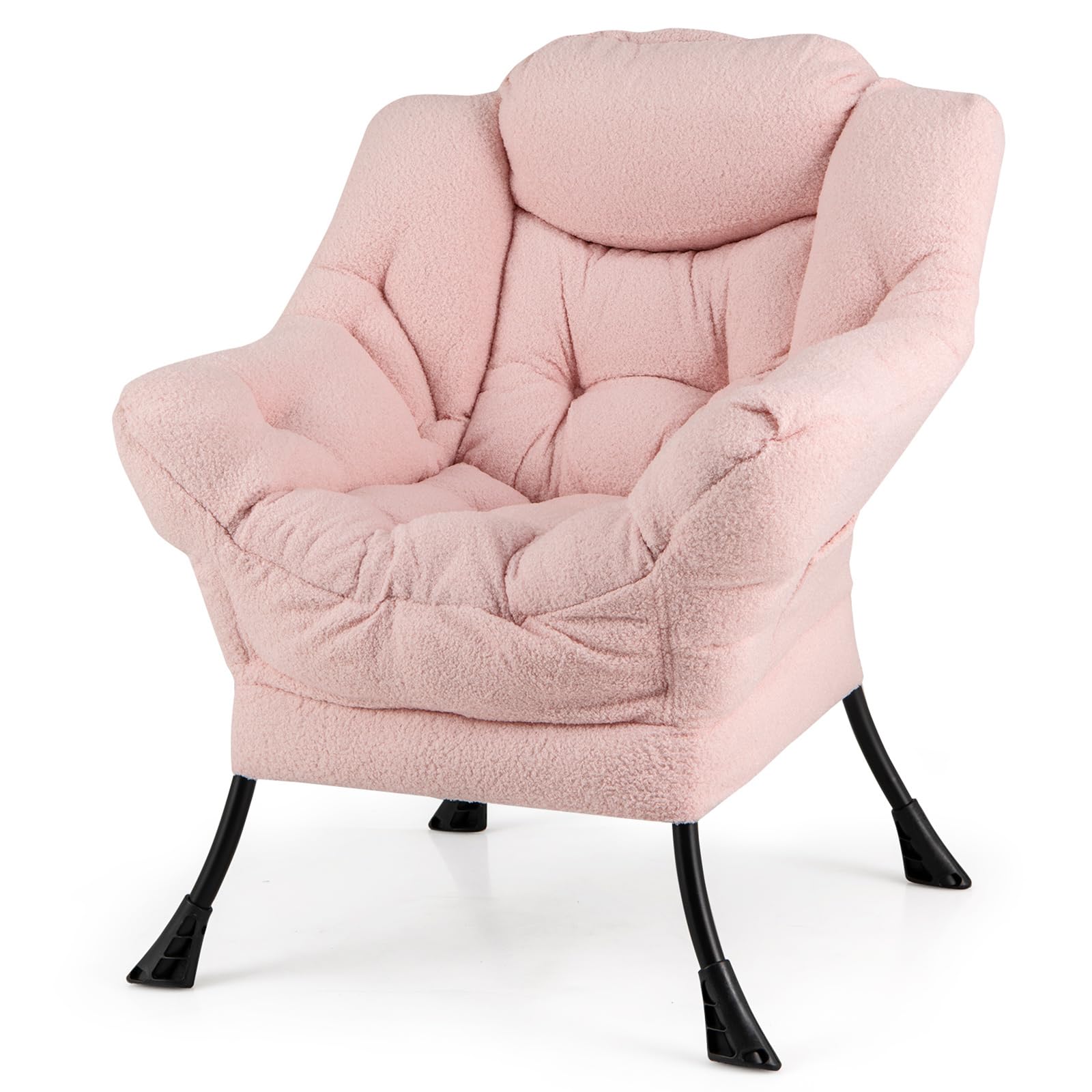 Giantex Set of 1/2 Lazy Chairs, Modern Sherpa Accent Chair w/Upholstered Single Sofa Chair w/Armrests & Side Pocket
