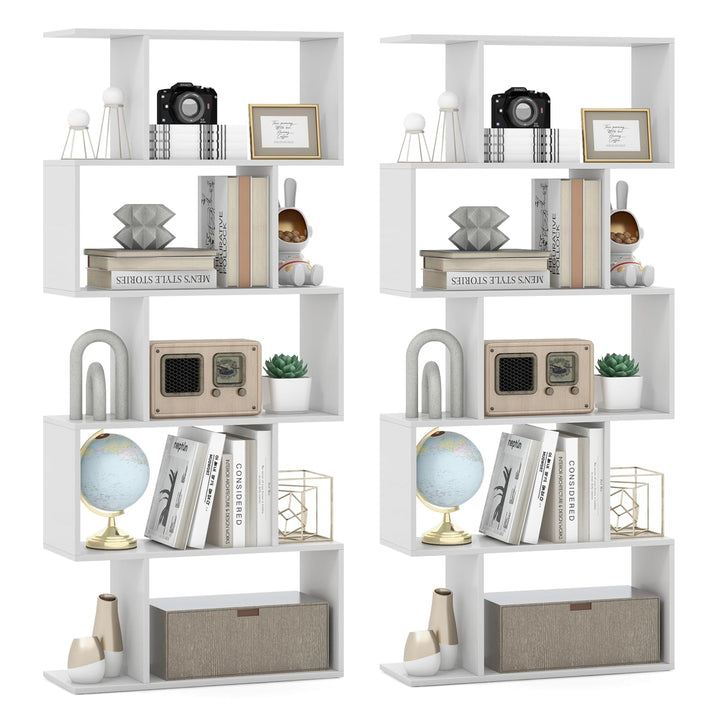 Giantex 5-Tier Geometric Bookshelf, 62.5" Tall Wood S-Shaped Bookcase with Anti-Tipping Device