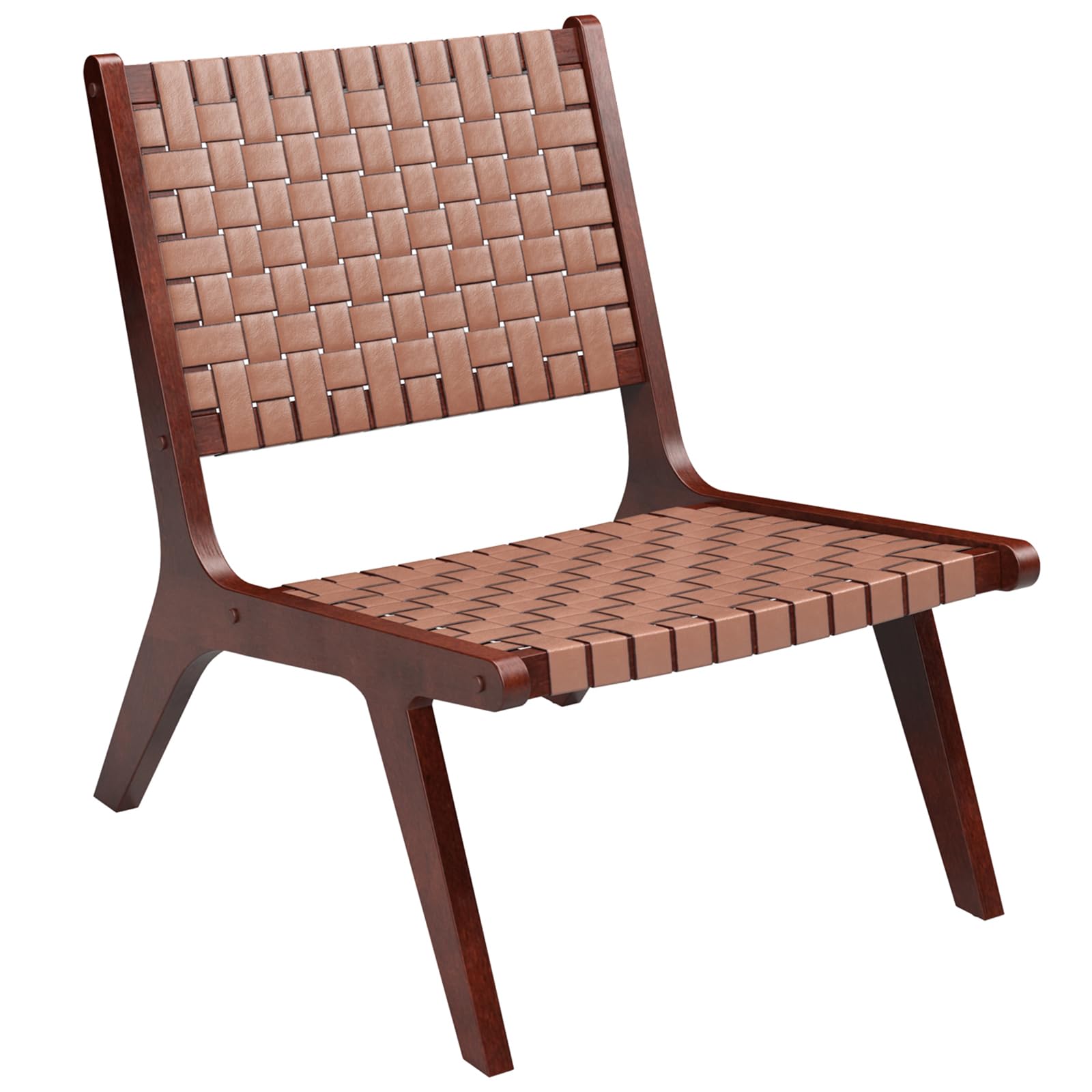 Giantex Woven Leather Accent Chair, Mid Century Modern Lounge Chair with Wood Frame, Max Load 300 Lbs, Brown