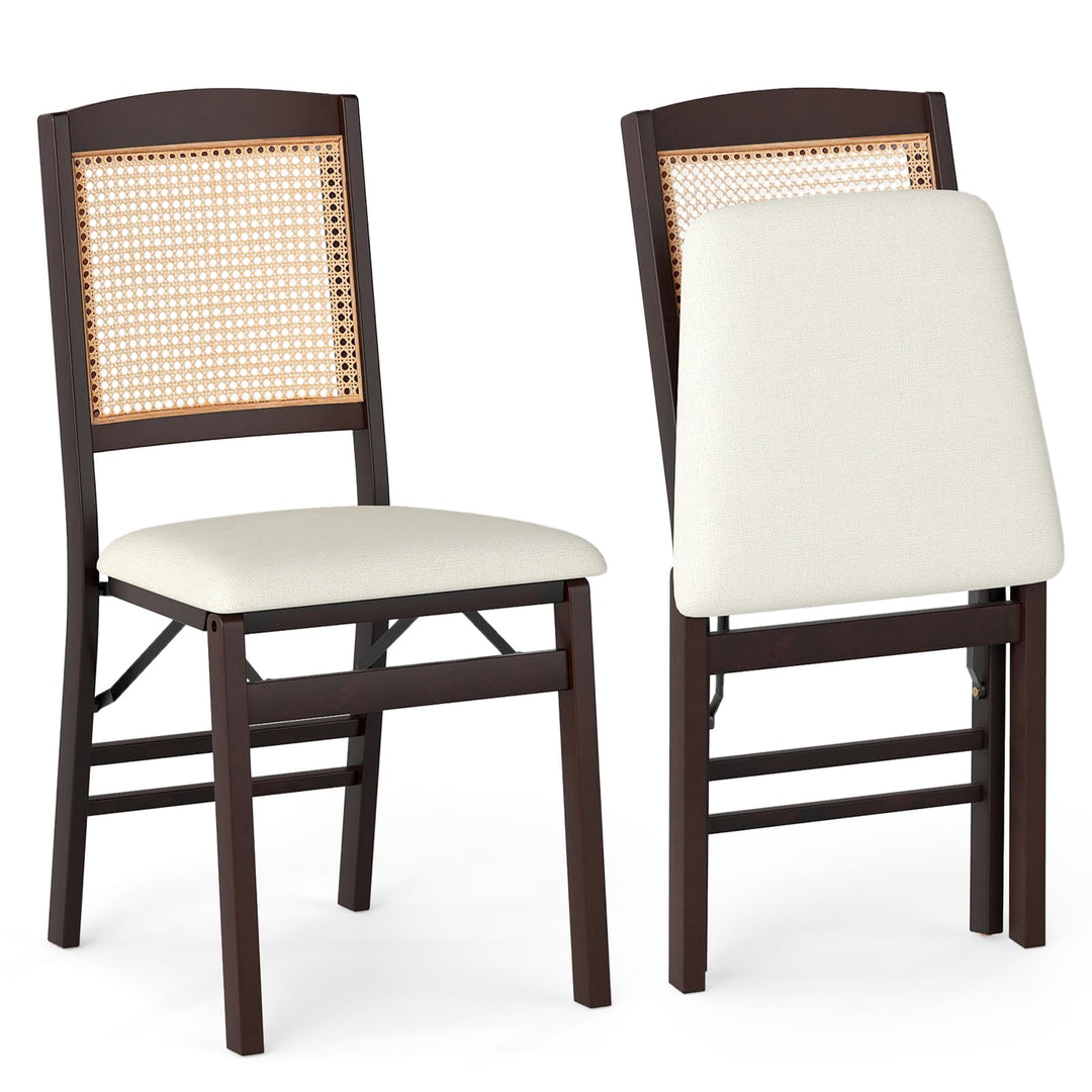 Giantex Folding Dining Chairs Set of 2/4 Rubber Wood Chairs with Linen Padded Seat