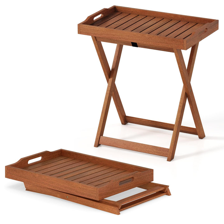 Giantex Outdoor Side Table Wooden Folding Table with Removable Tray Top
